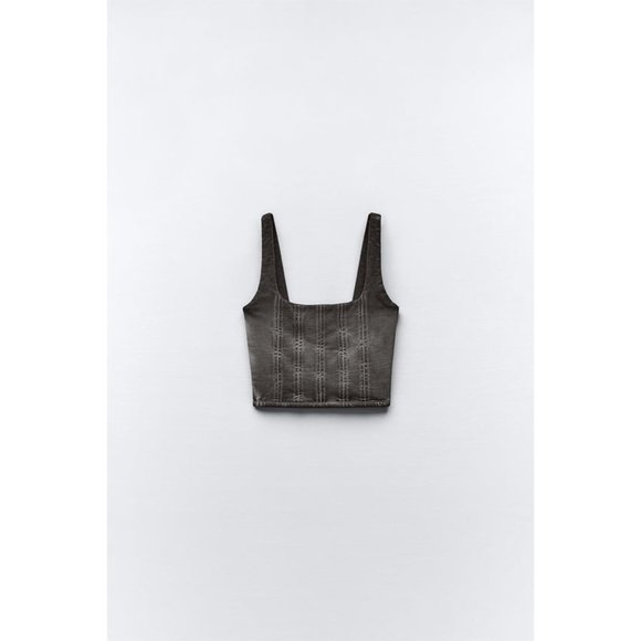 NWOT ZARA FADED-EFFECT BUSTIER TOP,  DARK GRAY SIZE: SMALL - Picture 1 of 5